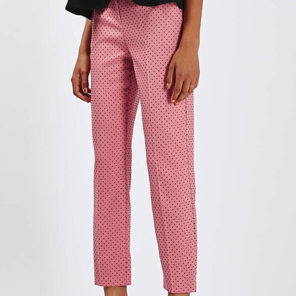 Topshop Flocked Polka Dot Skinny Cigarette Pants 0